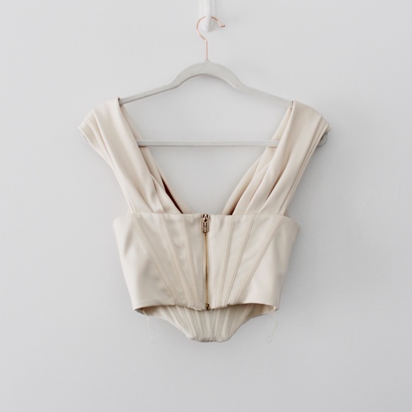 House of CB Silva Ivory Satin Draped Shoulder Corset Top - Picture 13 of 16